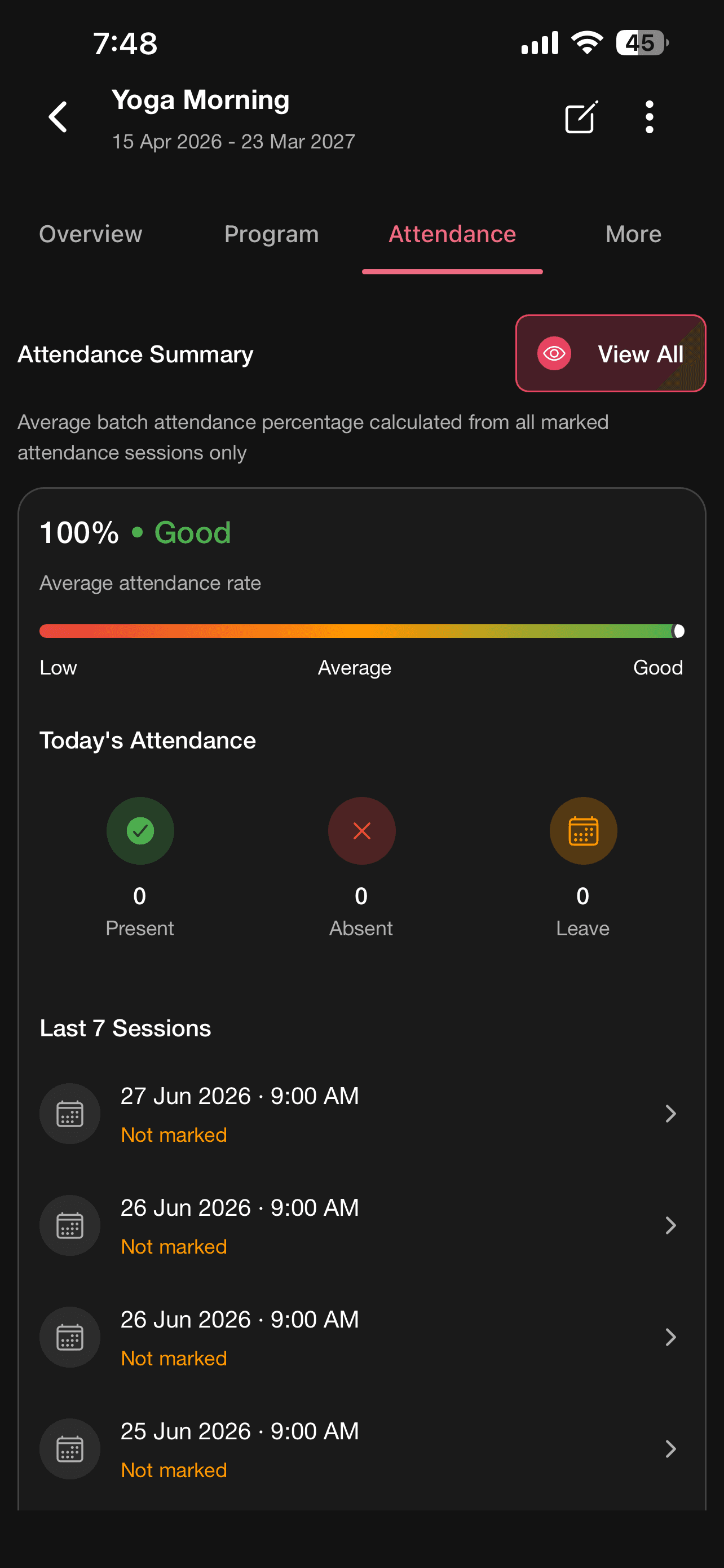 Batch attendance summary