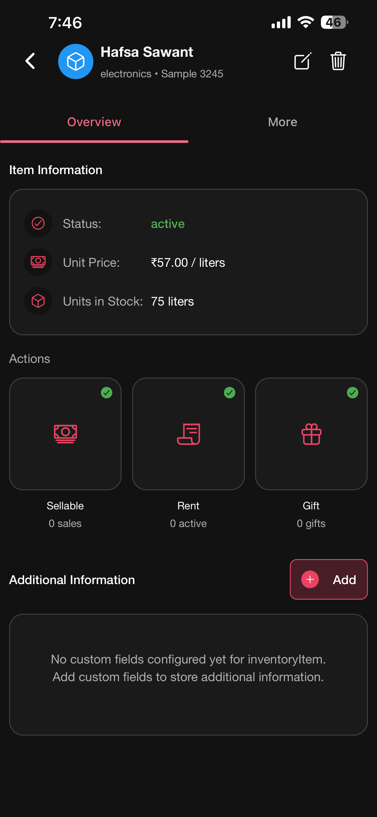 Inventory item details