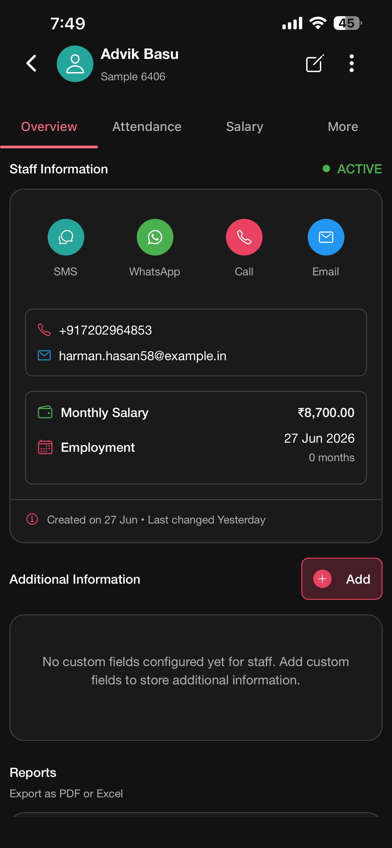 Staff profile and salary